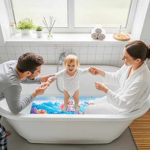 Upgrade Cartoon Baby Bath Mat Non Slip - 40"x16" Extra Long Bathtub Mat for Baby Eco Friendly Durable Bath Mat for Tub Non Slip Kids Tub Mat with Suction Cups, Machine Washable and No Fading, Mermaid - color: F-mermaid-3