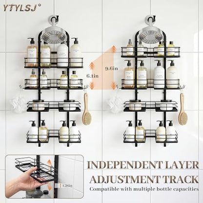 4-Tier Hanging Shower Caddy for Handheld Showerhead, Heavy-Duty Stainless Steel with Dual-Rotating Clamp, Matte Black - color: 4 Tier-Black