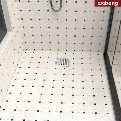4 Inch Square Shower Floor Drain with Flange,Quadrato Pattern Grate Removable,Food-Grade SUS 304 Stainless Steel,Watermark&CUPC Certified,Brushed - color: Brushed, size: 4 Inch