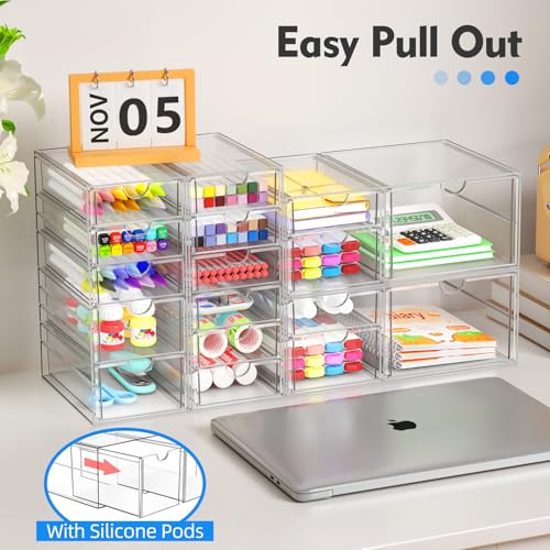 ARSTPEOE Acrylic 13-Drawer Storage & Makeup Organizer for Desk, Bath | Smooth-glide drawers, clear acrylic, stackable, dustproof, wipe-clean, for eyeliners, lip liners, markers, push pins,pen - size: 13 Drawers
