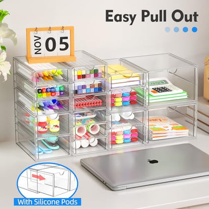 ARSTPEOE 17-Drawer Acrylic Storage & Makeup Organizer for Desk, Bath | Smooth-glide drawers, clear acrylic, 4-set stackable, dustproof, wipe-clean, for serum samples, sheet masks, bobby pins - size: 17 Drawers