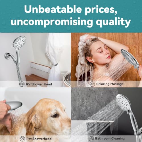 JDO High Pressure Handheld Shower Head, 6 Spray Settings, 4.3" High Flow Hand Shower Set with 59" Stainless Steel Hose and Adjustable Bracket for Bathroom Gym Hotel - color: Chrome Polished