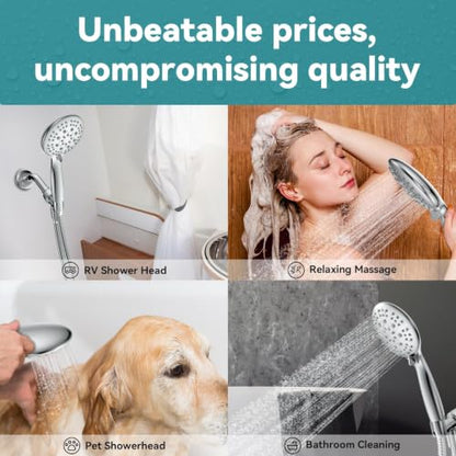JDO High Pressure Handheld Shower Head, 6 Spray Settings, 4.3" High Flow Hand Shower Set with 59" Stainless Steel Hose and Adjustable Bracket for Bathroom Gym Hotel - color: Chrome Polished