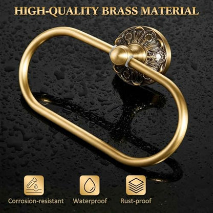 2 Pieces Set Antique Brass Toilet Paper Holder Retro Brass Hand Towel Ring Tissue Roll Paper Hanger Bathroom Hardware Wall Mounted Vintage Bathroom Accessories (Style 3) - style: Style 3