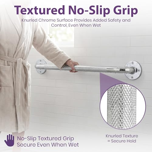 18 Inch Grab Bars for Bathtubs and Showers - Chrome Knurled Bathroom Safety Rail Handle - Non Slip Textured Grip Handicap Grab Bar for Seniors, 250 lbs Weight Support Capacity - size: 18"