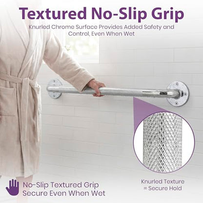 18 Inch Grab Bars for Bathtubs and Showers - Chrome Knurled Bathroom Safety Rail Handle - Non Slip Textured Grip Handicap Grab Bar for Seniors, 250 lbs Weight Support Capacity - size: 18"