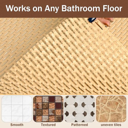 Bathroom Non Slip Shower Mat, Khaki 24x16 Inch Bathtub Mat, Non Slip Bathroom Mat for Elderly and Kids, Easy to Dry, Fast-Dry Drainage Hole, Easy to Prune - color: Khaki, size: 24" x 16" (Rectangular)