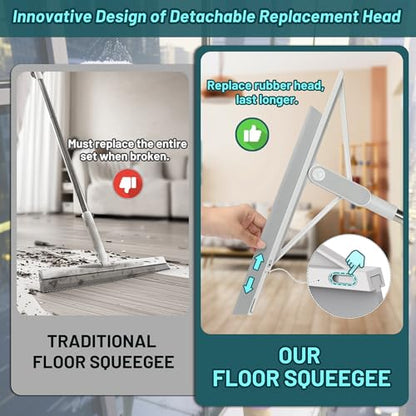 KOLLIEE Floor Squeegee Broom Rubber Window Squeegee for Floor 61" Long Handle Adjustable Floor Wiper for Concrete Tile Shower Bathroom Water
