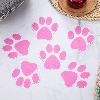 Mudder 20 Pcs Non Slip Bathtub Sticker Cute Anti Slip Shower Sticker Adhesive Black Grey Pink Paw Decal Safety Traction Grip Treads Appliques for Bathtub Pool Boat Stair Shower Floor(Pink) - color: Pink
