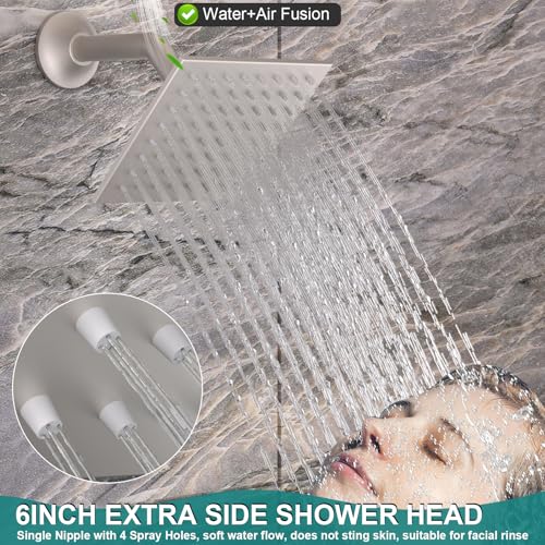 HOMEDEC Full Body Shower System with Dual Shower Heads, 6pcs Body Jets with 15.7x31.5" Rainfall and 6" Showerheads, Brushed Nickel - color: Brushed Nickel, style: 4-Way + 1x 6" Top