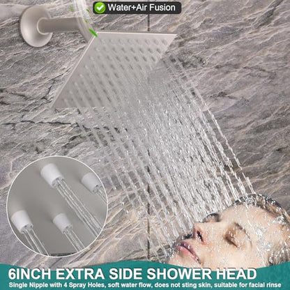 HOMEDEC Full Body Shower System with Dual Shower Heads, 6pcs Body Jets with 15.7x31.5" Rainfall and 6" Showerheads, Brushed Nickel - color: Brushed Nickel, style: 4-Way + 1x 6" Top