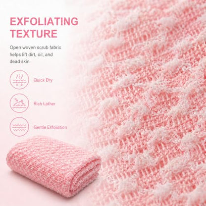 1Pack Pink Japanese Exfoliating Scrub Towel 120CM Long Back Scrubber | Soft 3D Weaving Washcloth for Sensitive Skin - color: Pink