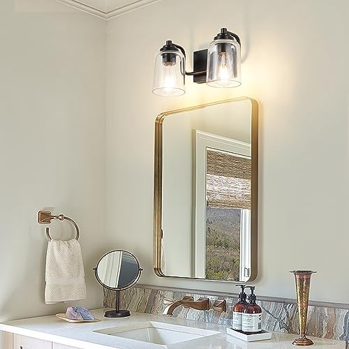 SOLFART Matt Black 2 Lights Wall Sconces Bathroom Light Fixtures Wall Light Fixtures Lighting Fixtures Over Mirror 13.8 Inch Wall Mount - color: Matt Black, size: 2 Lights