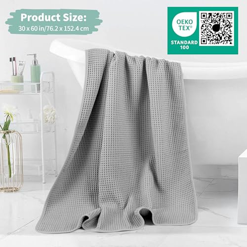 MICROFI New Microfiber Waffle Bath Towels, 2 Pieces, Oversized, Soft, Absorbent, Fast Drying, Lint Free 430 GSM (Silver) - color: Silver