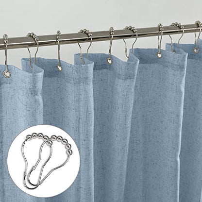 KOUFALL Grey Blue Shower Curtains for Bathroom Linen Fabric Stall Size Small Shower Curtain Liner with Hooks 36x72 Inch - color: Stone Blue, size: 36"W x 72"L (Pack of 1)