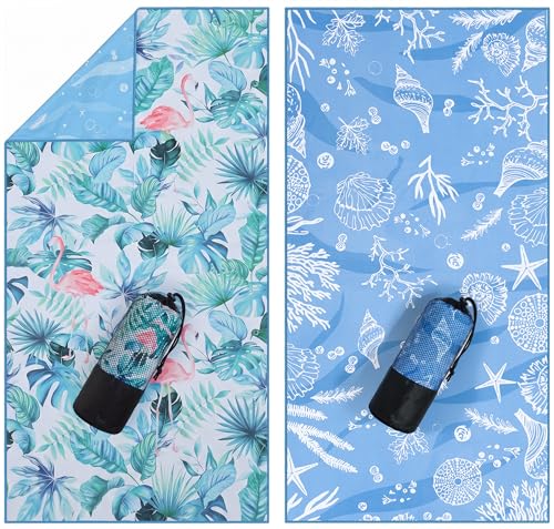 Utopia Towels Thin Microfiber Beach Towel with Travel Bag, 32x71 in (Flamingo) - color: Flamingo & Marine