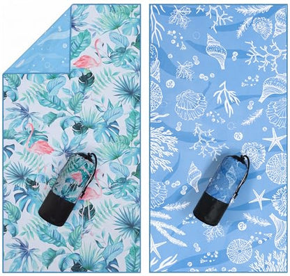 Utopia Towels Thin Microfiber Beach Towel with Travel Bag, 32x71 in (Flamingo) - color: Flamingo & Marine