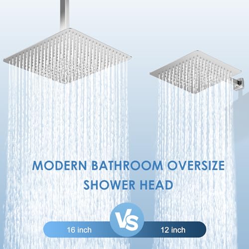 16 inch Large Rain Shower Head Ceiling Mounted - All Metal 304 Stainless Steel, Full Body Rainfall Shower with 324 Silicone Nozzles - Waterfall Bathroom Square Showerheads, Chrome Polished - color: A-Chrome Polished, size: 16 Inch Square