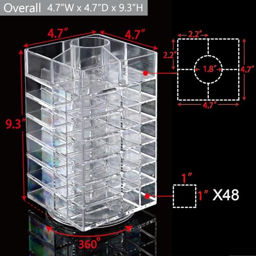 Ikee Design Acrylic Rotating Lipstick Gloss Make Up Organizer with 53 Slots | Rotating Acrylic Lip Gloss for Makeup, Lipsticks, Brushes, Cosmetic Storage Display, Bathroom, Vanity, Countertop - color: 3) Clear, 53 Slots