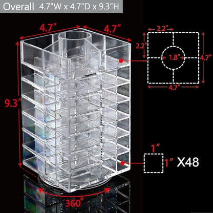 Ikee Design Acrylic Rotating Lipstick Gloss Make Up Organizer with 53 Slots | Rotating Acrylic Lip Gloss for Makeup, Lipsticks, Brushes, Cosmetic Storage Display, Bathroom, Vanity, Countertop - color: 3) Clear, 53 Slots