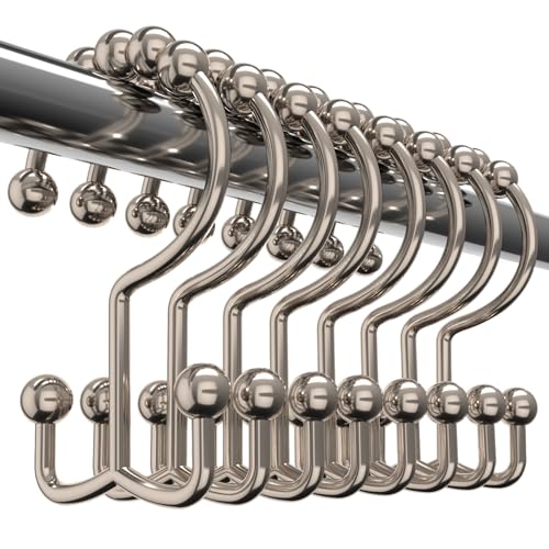 Utopia Bedding Double Glide Shower Curtain Hooks, 12 Pack, Matt Nickel | Premium rust-resistant shower curtain rings provide reliable performance in bathrooms, guest rooms, and hotels - color: Matt Nickel
