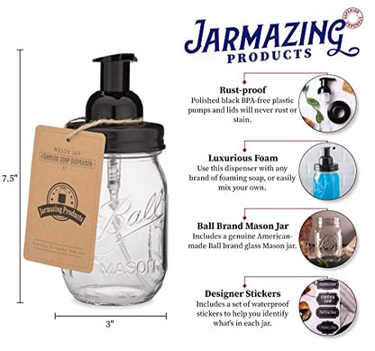 Mason Jar Foaming Soap Dispenser - Black - with 16 Ounce Ball Mason Jar - One Pack! - color: Ball Jar, Black, size: 1 Pack