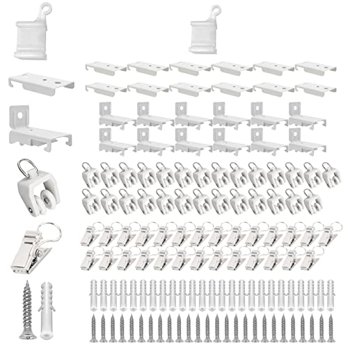KOLAKO Curtain Track Accessories for 12ft Bendable Curtain Track - Wall and Ceiling Mount Brackets, Track Rollers, Clips Hooks - color: White Curtain Track Accessories, size: 12ft accessories kit
