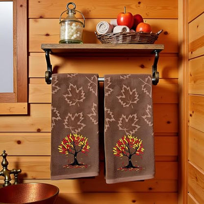 2 Pack Fall Hand Towel Jacquard Embroidered Cotton Kitchen Towels Farmhours Thankful Bath Towels Set Thanksgiving Bathroom Decor (Brown Tree of Life, 2*Hand Towel) - color: Brown Tree of Life