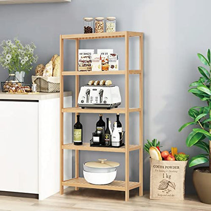 5-Tier Bamboo Freestanding Multi-use Shelf Unit Bookshelf Bookcase - size: 23.6''W 5-tier