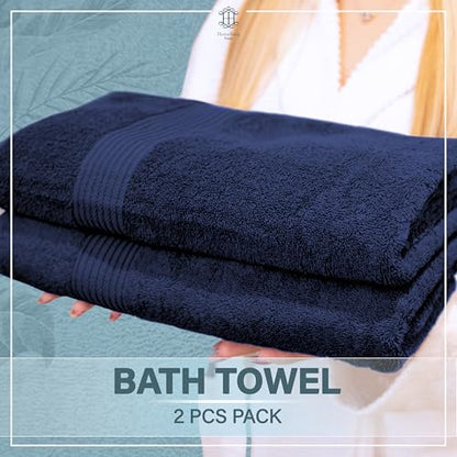 Luxe 2-Piece Bath Towel Set – Large Soft Cotton Towels, Absorbent, Durable & Skin-Friendly, Machine Washable, 27 x 54 in (Navy Blue) - color: Navy Blue