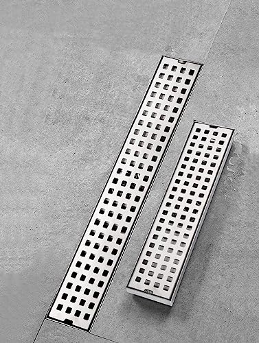 11.8" Linear Shower Drain,Rectangle Shower Floor Drain with Grate Offset Side Outlet Stainless Steel Brushed Finish