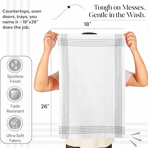 Grey and White Cotton Kitchen Towels 3 Pack, 16x26 Inch, Waffle Weave, Quick Dry, Absorbent, Durable Dish Towels for Drying, Cleaning, Cooking, Daily Kitchen Use - color: Light Grey, style: 3 Pack