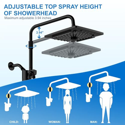 ELLO&ALLO Filtered Rain Shower Head with Handheld Spray, Rainfall Shower Head Combo with 59" Hose, Dual Showerhead Set with Adjustable Shower Extension Arm, Matte Black