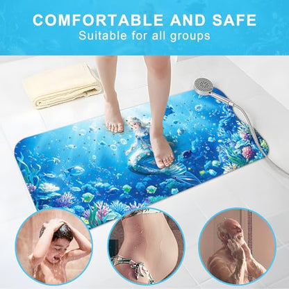 Upgrade Cartoon Baby Bath Mat Non Slip - 40"x16" Extra Long Bathtub Mat for Baby Eco Friendly Durable Bath Mat for Tub Non Slip Kids Tub Mat with Suction Cups, Machine Washable and No Fading, Mermaid - color: H-mermaid-5