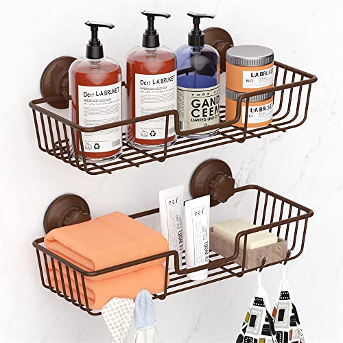 SANNO Suction Cup Shower Caddy Bathroom Caddies Storage Combo Organizer, No Damage Suction Cup,Rustproof Wire Basket for Kitchen & Bathroom, Bronze,pack of 2 - color: bronze-2pack