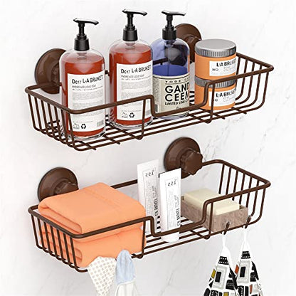 SANNO Suction Cup Shower Caddy Bathroom Caddies Storage Combo Organizer, No Damage Suction Cup,Rustproof Wire Basket for Kitchen & Bathroom, Bronze,pack of 2 - color: bronze-2pack