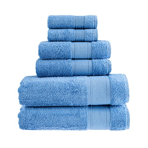 HALLEY Turkish Cotton Towels Set with 2 BathTowels, 2 Hand Towels & 2 Washcloths - Hotel & Spa Quality - Soft, Quick Drying & Absorbent Towels for Bathroom, Shower & Face (6-Piece Set - Dark Blue) - color: Azure Blue, size: 6-Piece Towel Set