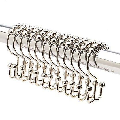 Stainless Steel Double Glide Shower Curtain Hooks, Polished Chrome, Set of 12