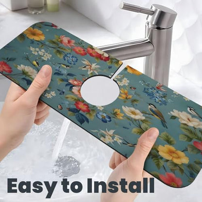 Flowers Kitchen sink faucet pad, strong water absorption, anti slip, easy to clean, very suitable for splash and drip prevention, suitable for kitchens and bathrooms - color: Flowers