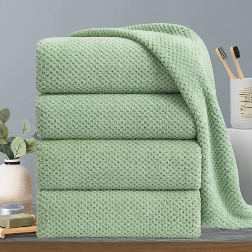 Extra Large Bath Towels Set 35x70 Inches - Green Luxury 600 GSM Oversized Bath Sheet Towel,Ultra Soft Microfiber - Quick Dry,Highly Absorbent Shower Towels Spa Hotel Bathroom Towel Set (4-Pack) - color: Green Set, size: 4-Piece Set