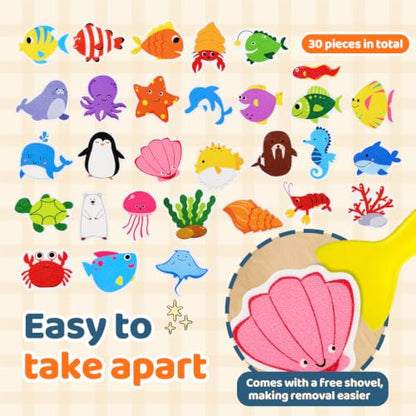 30 PCS Non Slip Bathtub Stickers for Kids, Cute Anti-Slip Shower Treads with Premium Scraper, Waterproof Safety Appliques for Bathroom Tub, Shower Floor, Stairs (Ocean) - color: Ocean