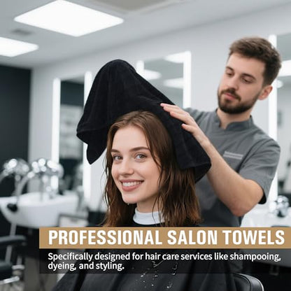Salon Towels, 12 Pack Black Hand Towels for Bathroom, 16 by 27 Inches Bulk Quick Dry Absorbent Microfiber Hair Towel, Bathroom Towels for Gym Spa Barber Pedicure Makeup & Beauty