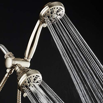 AquaDance Brushed Nickel High Pressure 3-way 48-setting Rain – Handheld Shower Head Combo – Angle Adjustable, Anti-Clog Jets, Tool-Free Installation - USA Standard Certified – Top U.S. Brand | Enjoy Two 6-Setting Rain & Hand Showerheads Separately or Toge