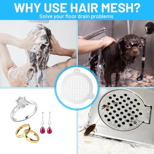Disposable Shower Drain Hair Catcher, 3.54 Inches Round, 25 PCS | Stickers for Bath & Kitchen, For Human & Pet Hair, Mesh for Bathtub & Laundry, Drain Cover - size: Round - 25 Packs
