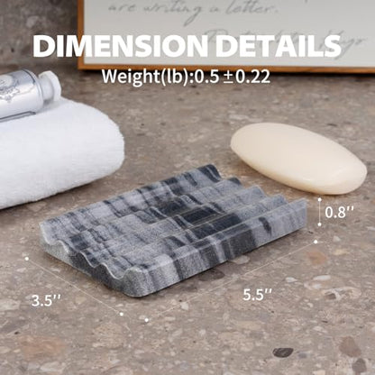 2 Pcs Soap Holder for Bathroom, Marble Soap Dish for Kitchen Countertop, Tray with Creative Wavy Design, Soap Saver for Bath Tub, Sponges, Italian Natural Stone(Monte Grigio) - color: Monte Grigio