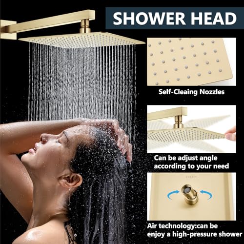 Aolemi Shower Faucet Set with Handheld Brushed Gold 16 Inch Head | Pressure Balance Shower Valve and Trim Kit,SUS304 Rain Head and Handle System,All Metal,Wall Mount,Bathroom,Handheld Spray - color: Gold, size: 16 Inch Wall Mount Shower Head