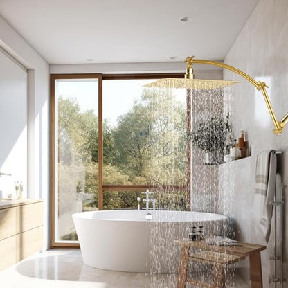 Hibbent All Metal 16'' Shower Head Extension Arm, Brushed Brass | Solid Brass Adjustable Shower Arm with Lock Joint, Flexible Height & Angle, Universal Connection Shower Head Extender - color: Brushed Brass, size: 16 Inch