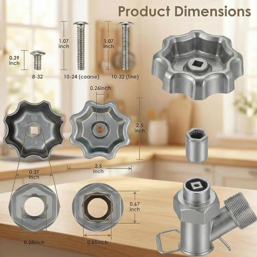 Outdoor Faucet Handle Compatible with Danco 10006, 8/12 Point Round Broach | With Adapter & Screws, Fits 0.26"/0.28"/0.31"/0.38" Square Broach, Universal Hose Bib Spigot Replacement Handle, Silver