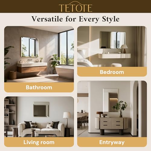 TETOTE 60" x 36" Rectangle Tempered Mirror with Frameless Beveled Edge for Vanity and Bathroom - size: 36"L x 60"W