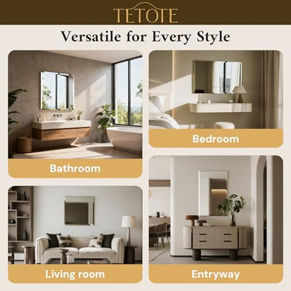 TETOTE 30" x 36" Rectangle Mirror with Frameless Tempered Beveled Edge for Vanity and Bathroom - size: 36"L x 30"W
